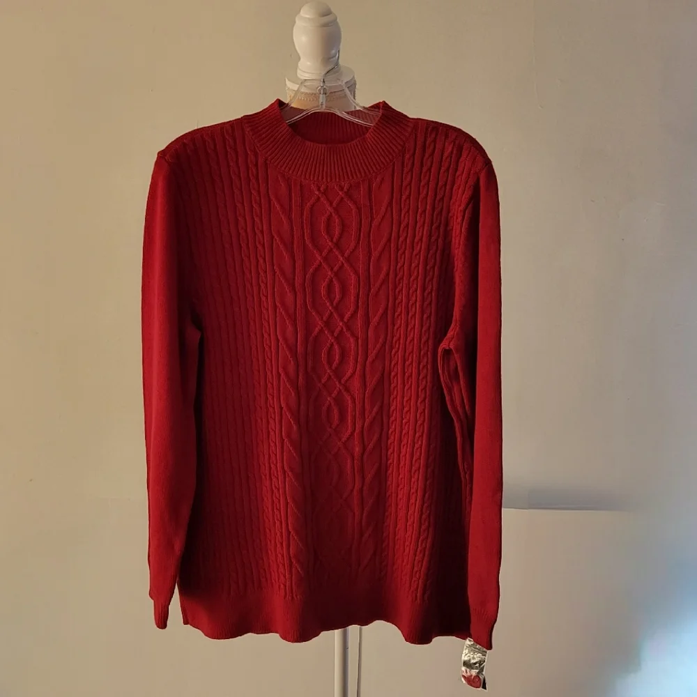 Karen Scott Cable Knit Sweater red XL - Picture 1 of 9